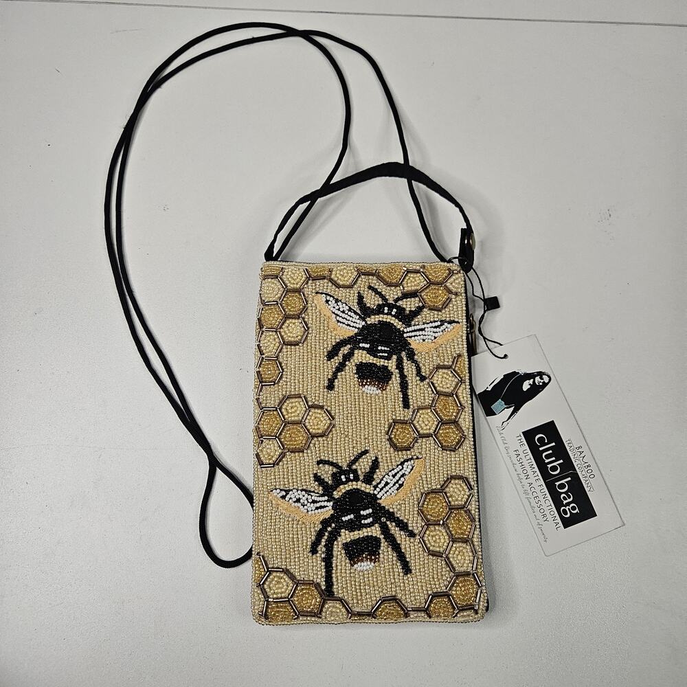 Bamboo Trading Company Cell Phone Club Bag Beaded Bee Micro Purse Crossbody NWT